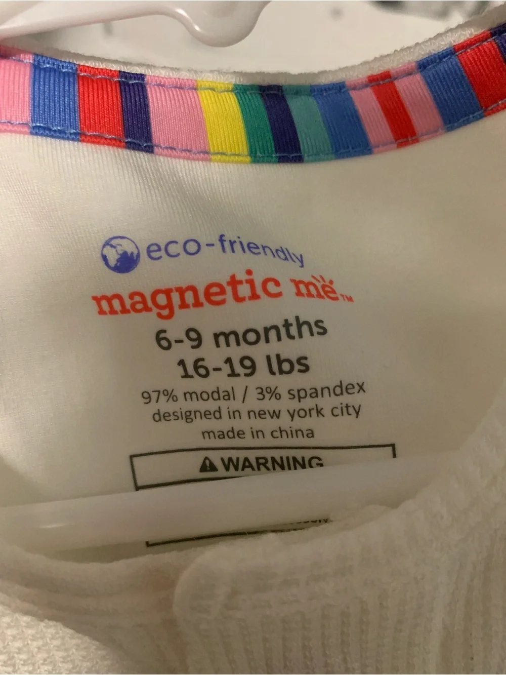 Magnetic Me White Baby Footed One-Piece with Subtle Rainbow Trim